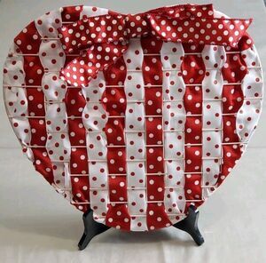 Hanging Red And White Metal And Fabric Poka Dot Ribbon Heart Hanging Wall Art...